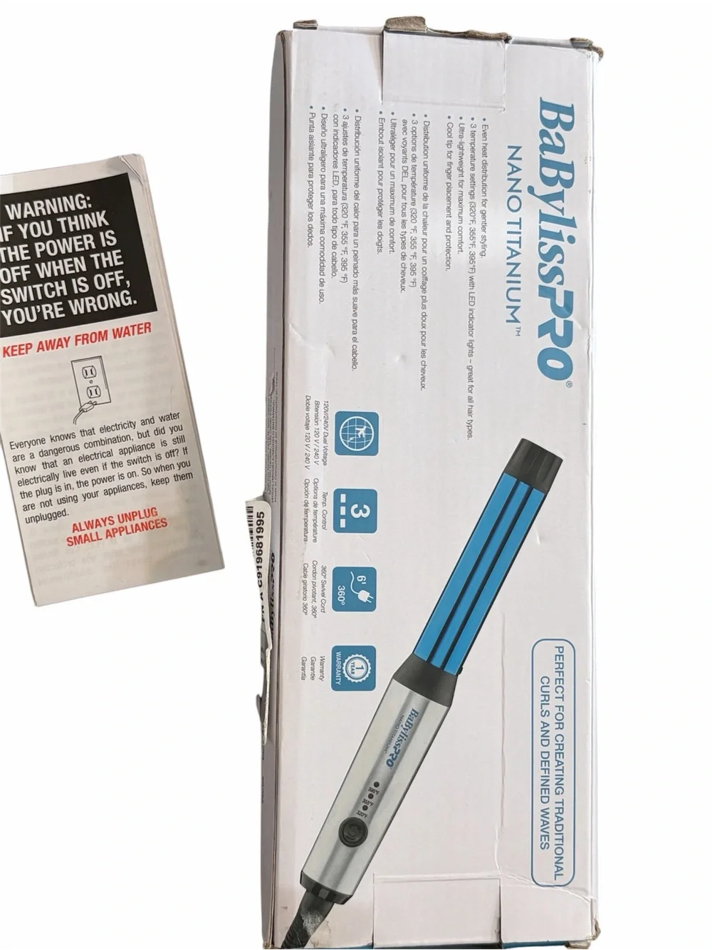 BaBylissPRO Blue and Silver Nano Titanium Hair Curling Iron - Boxed